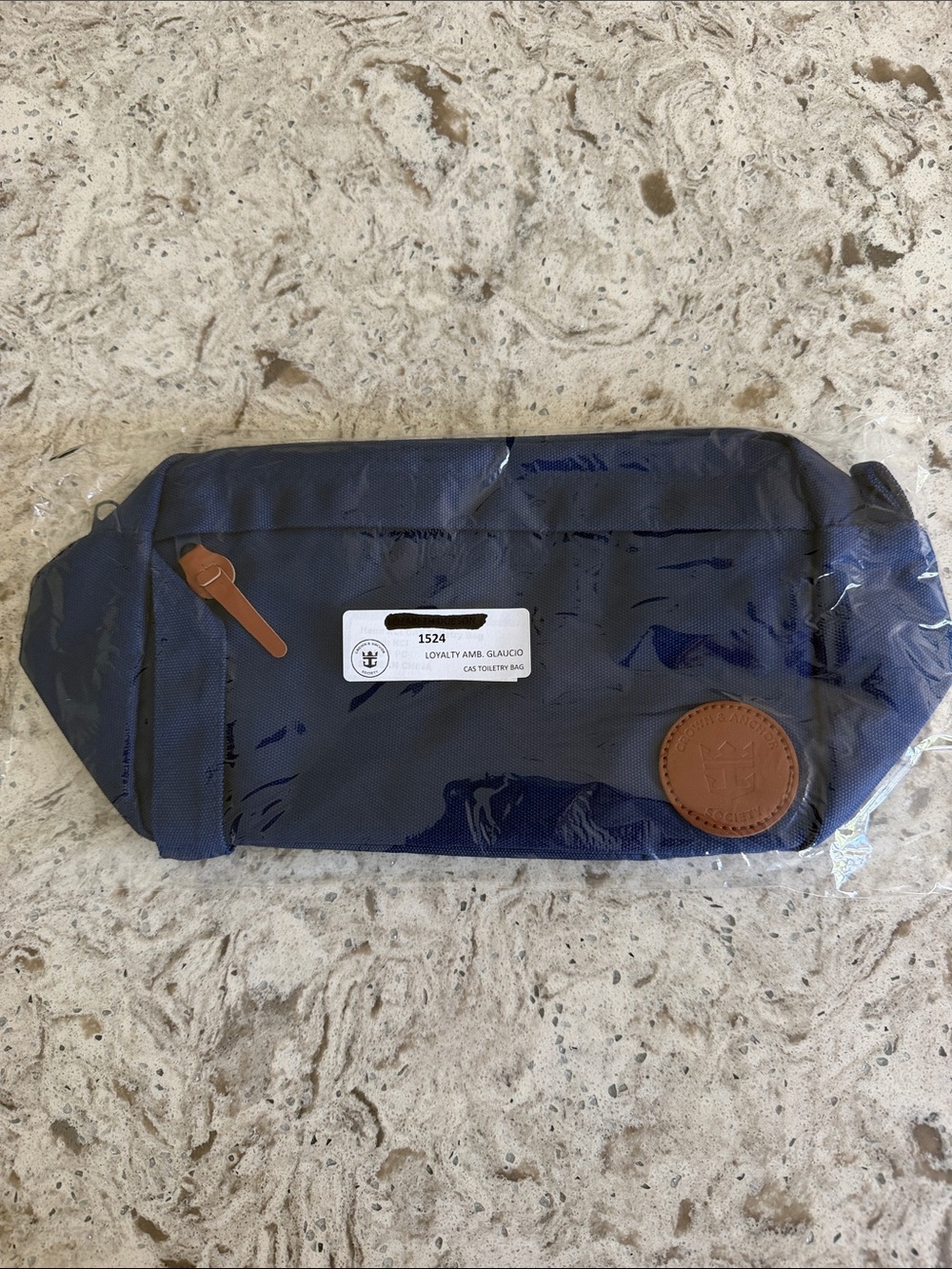 NIB Royal Caribbean Men's Navy Travel Toiletry Bag with Brown Trim